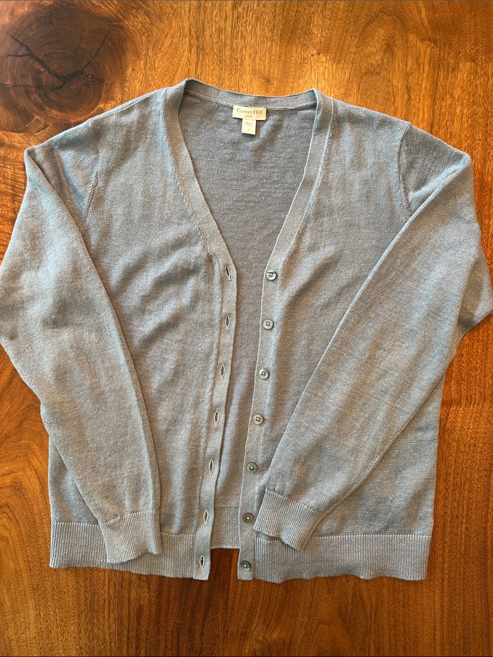 Garnet Hill Blue V-Neck Button Cardigan in Linen
